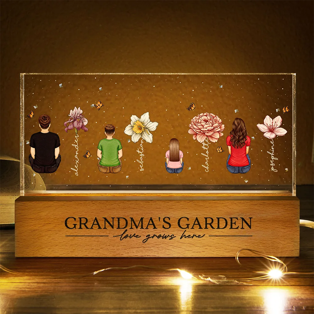 Grandma's Garden Birth Month Flowers Backside Children - Personalized Rectangle LED Light - Image 3