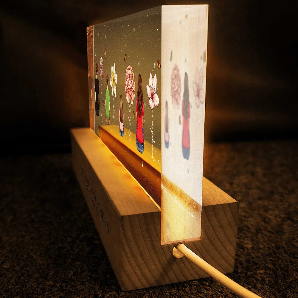 Grandma's Garden Birth Month Flowers Backside Children - Personalized Rectangle LED Light - Image 4