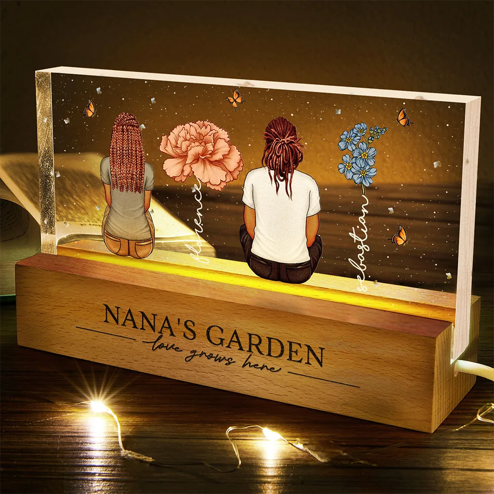 Grandma's Garden Birth Month Flowers Backside Children - Personalized Rectangle LED Light - Image 5
