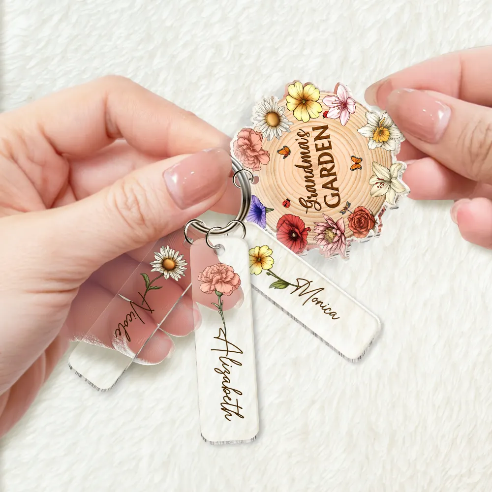 Grandma's Garden Birth Month Flowers - Personalized Acrylic Tag Keychain - Image 2