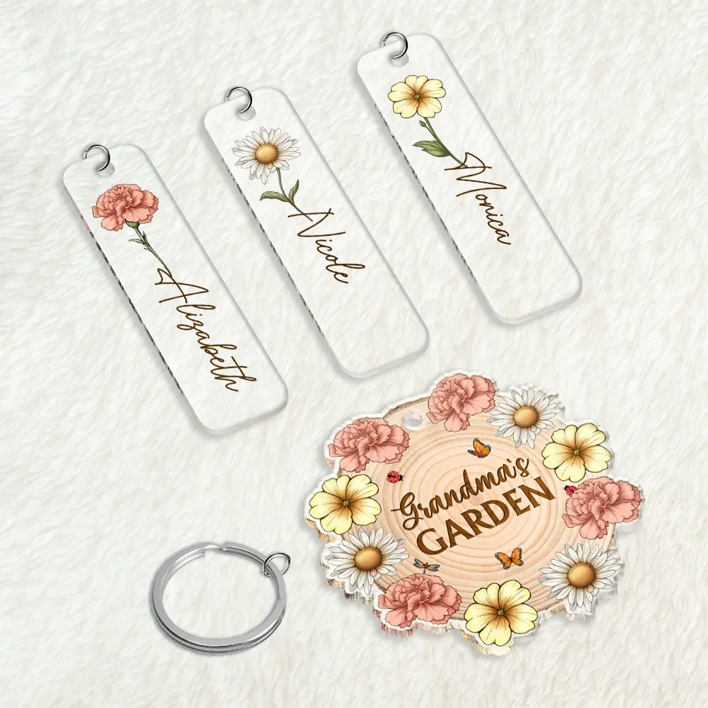Grandma's Garden Birth Month Flowers - Personalized Acrylic Tag Keychain - Image 3