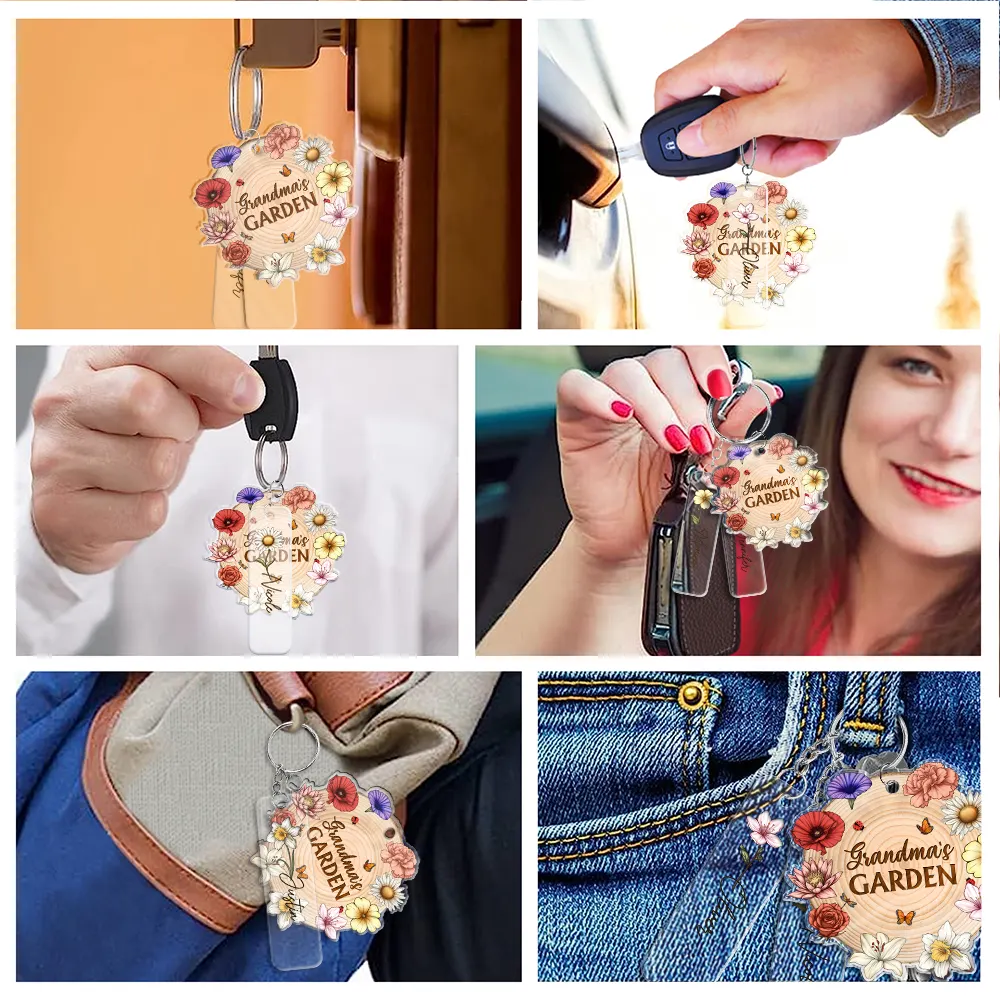 Grandma's Garden Birth Month Flowers - Personalized Acrylic Tag Keychain - Image 5