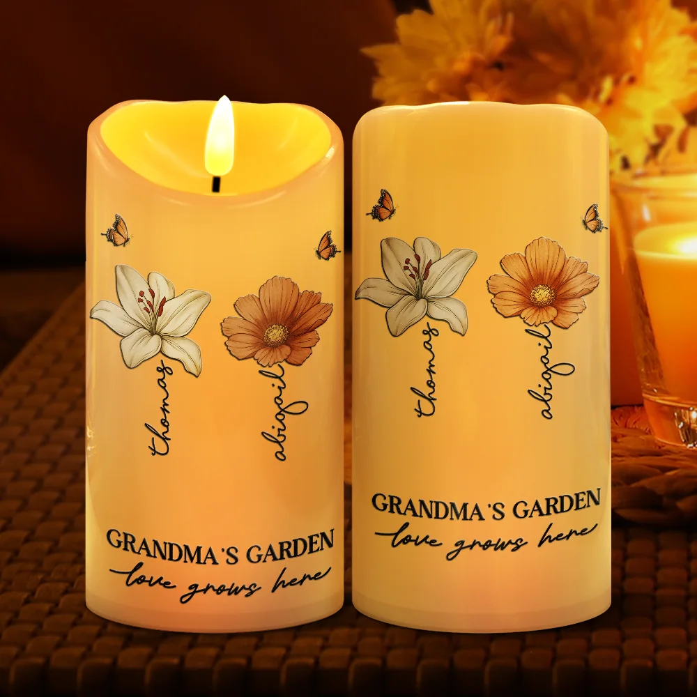 Grandma's Garden Birth Month Flowers - Personalized Flameless LED Candle - Image 2