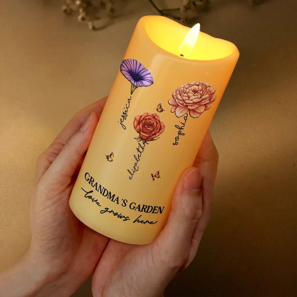 Grandma's Garden Birth Month Flowers - Personalized Flameless LED Candle - Image 3