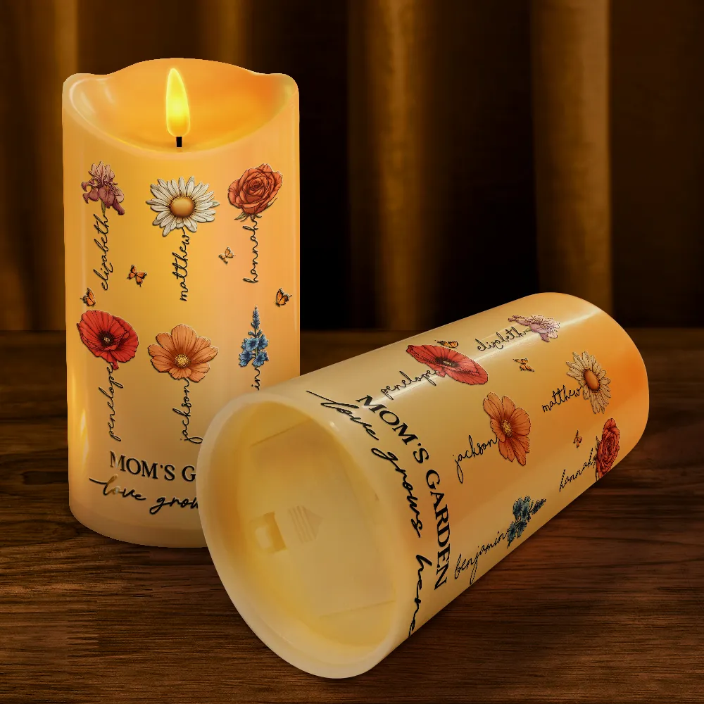 Grandma's Garden Birth Month Flowers - Personalized Flameless LED Candle - Image 4
