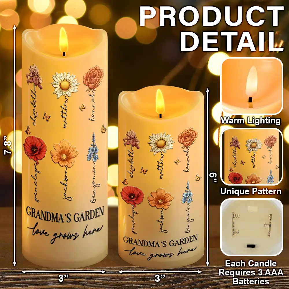 Grandma's Garden Birth Month Flowers - Personalized Flameless LED Candle - Image 5