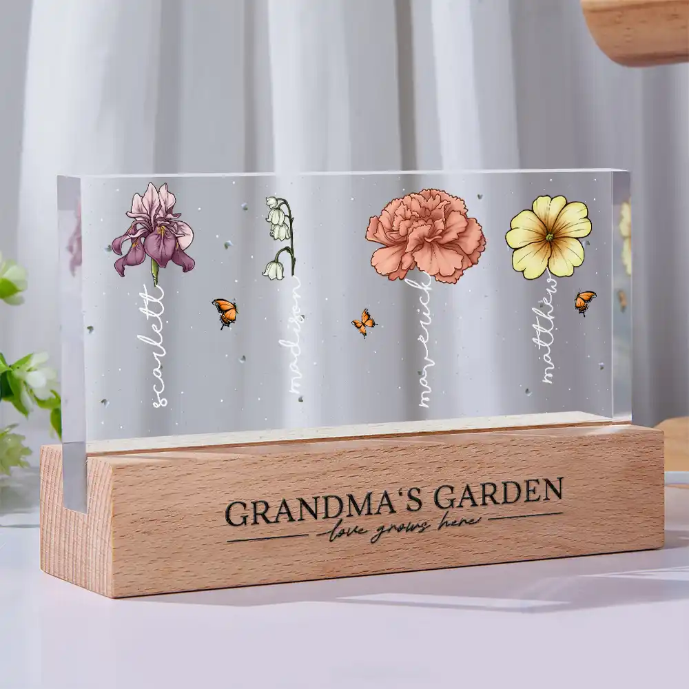 Grandma's Garden Birth Month Flowers - Personalized Rectangle LED Light - Image 2