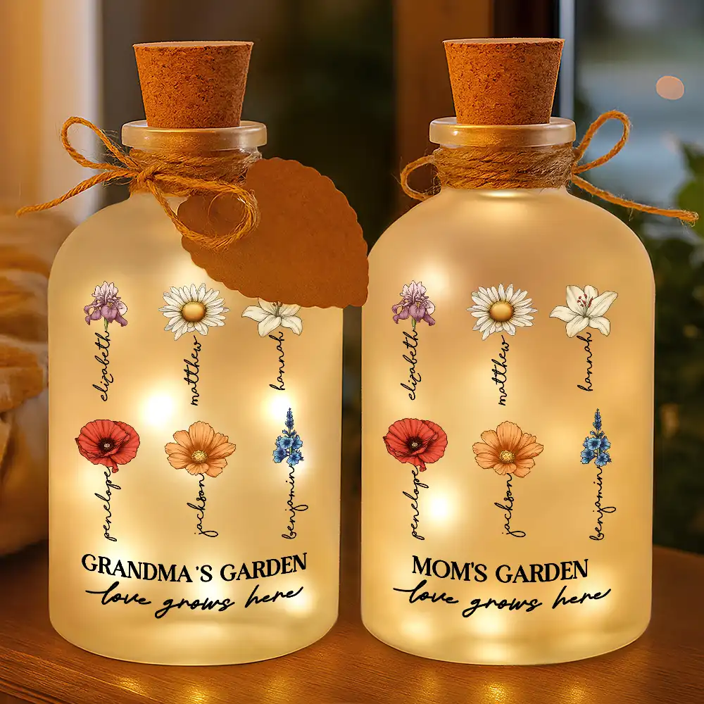 Grandma's Garden Birth Month Flowers - Personalized Short Bottle Light - Image 3