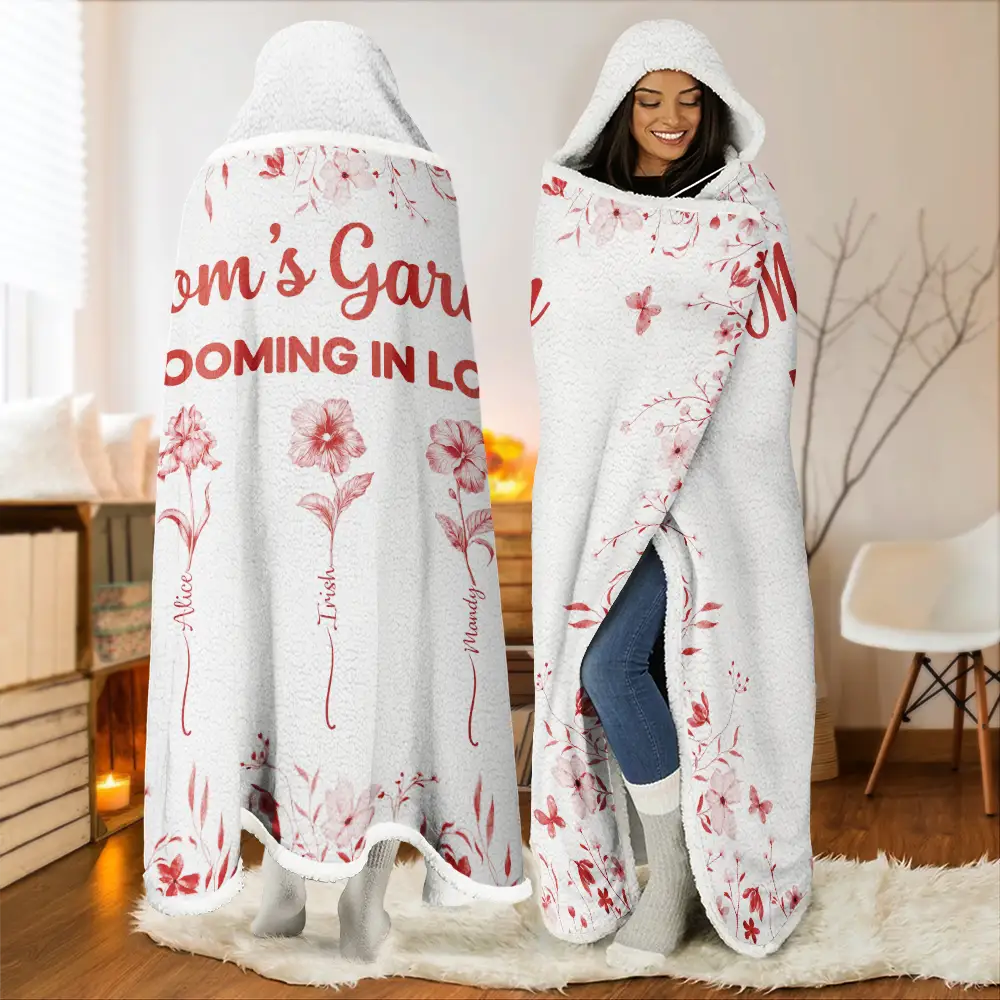 Grandma's Garden Blooming In Love Toile Birth Flower - Personalized Wearable Hooded Blanket - Image 2