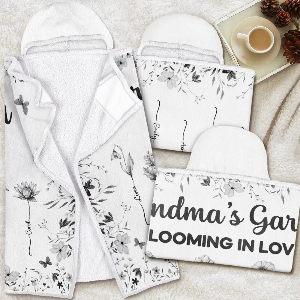 Grandma's Garden Blooming In Love Toile Birth Flower - Personalized Wearable Hooded Blanket - Image 4