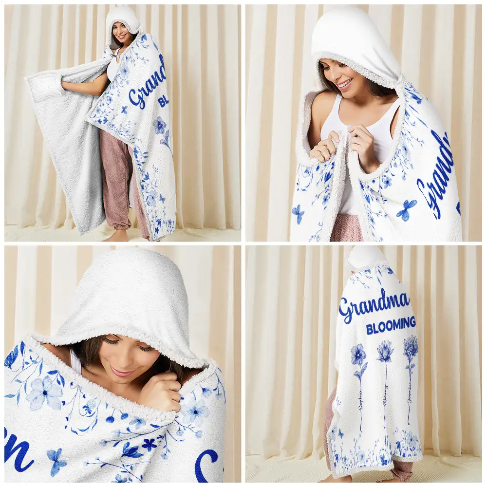 Grandma's Garden Blooming In Love Toile Birth Flower - Personalized Wearable Hooded Blanket - Image 6