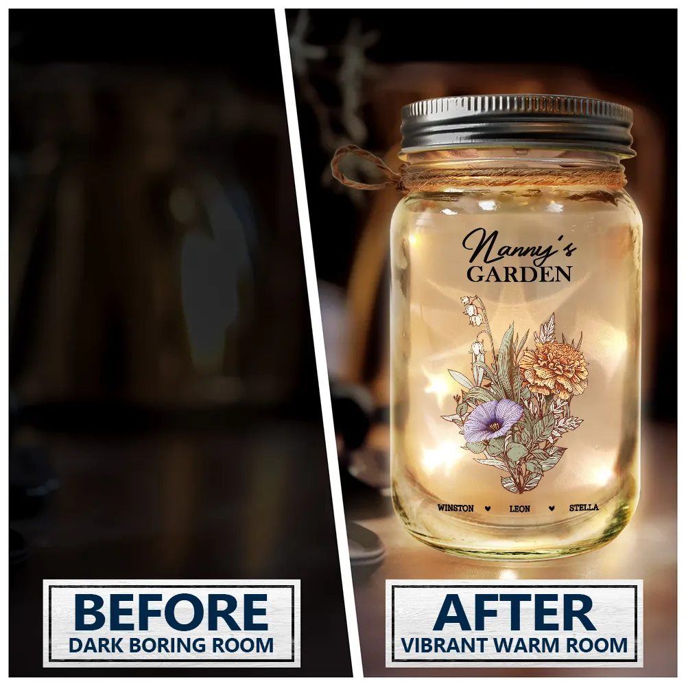 Grandma's Garden Family Birth Flower - Personalized Mason Jar Light - Image 4