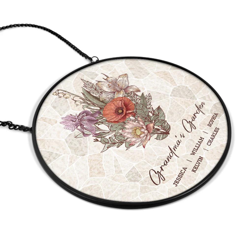 Grandma's Garden Family Birth Flower - Personalized Stained Glass Window Hanging Suncatcher - Image 2
