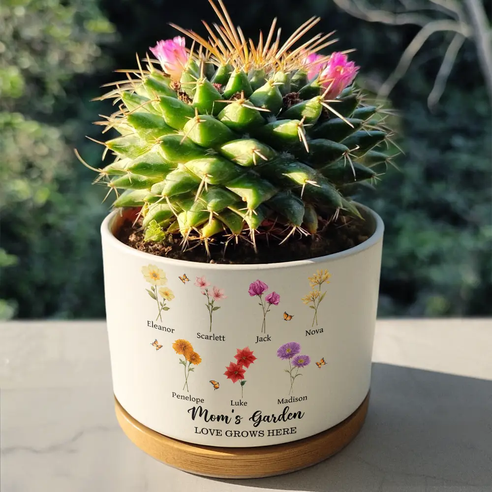 Grandma's Garden Faux Pressed Effect Birth Flower - Personalized Ceramic Plant Pot - Image 4
