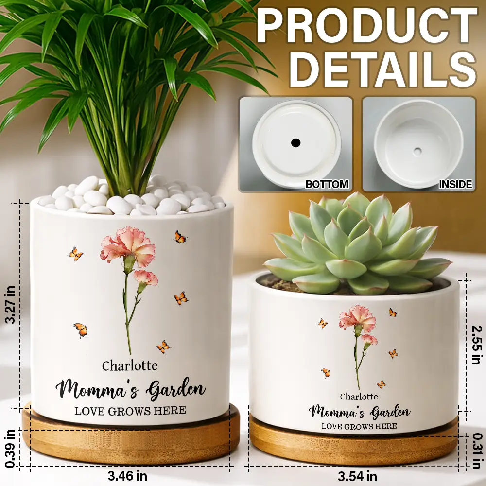 Grandma's Garden Faux Pressed Effect Birth Flower - Personalized Ceramic Plant Pot - Image 5
