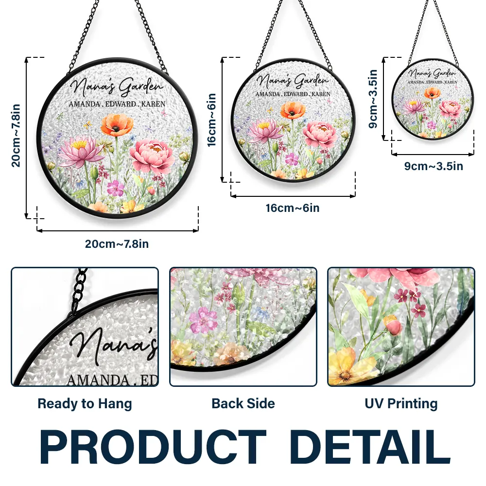 Grandma's Garden Floral - Personalized Stained Glass Window Hanging Suncatcher - Image 3