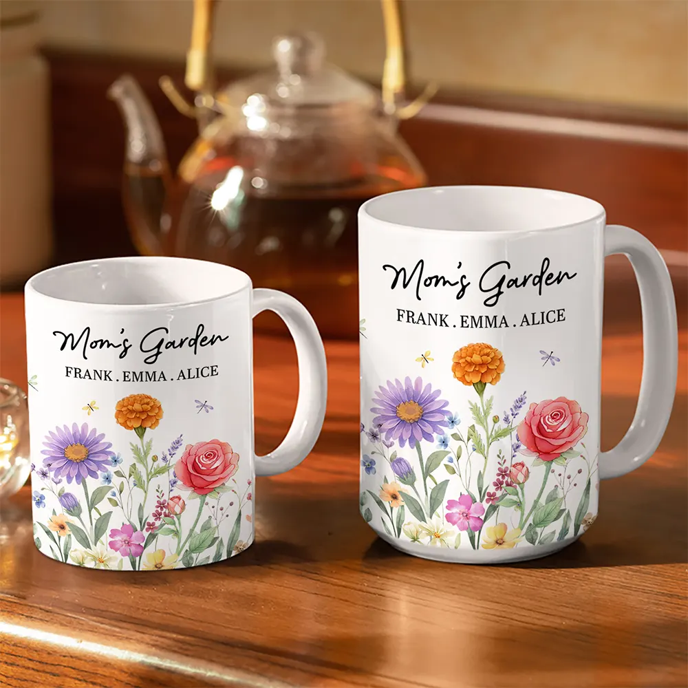 Grandma's Garden Floral - Personalized White Edge-to-Edge Mug - Image 3