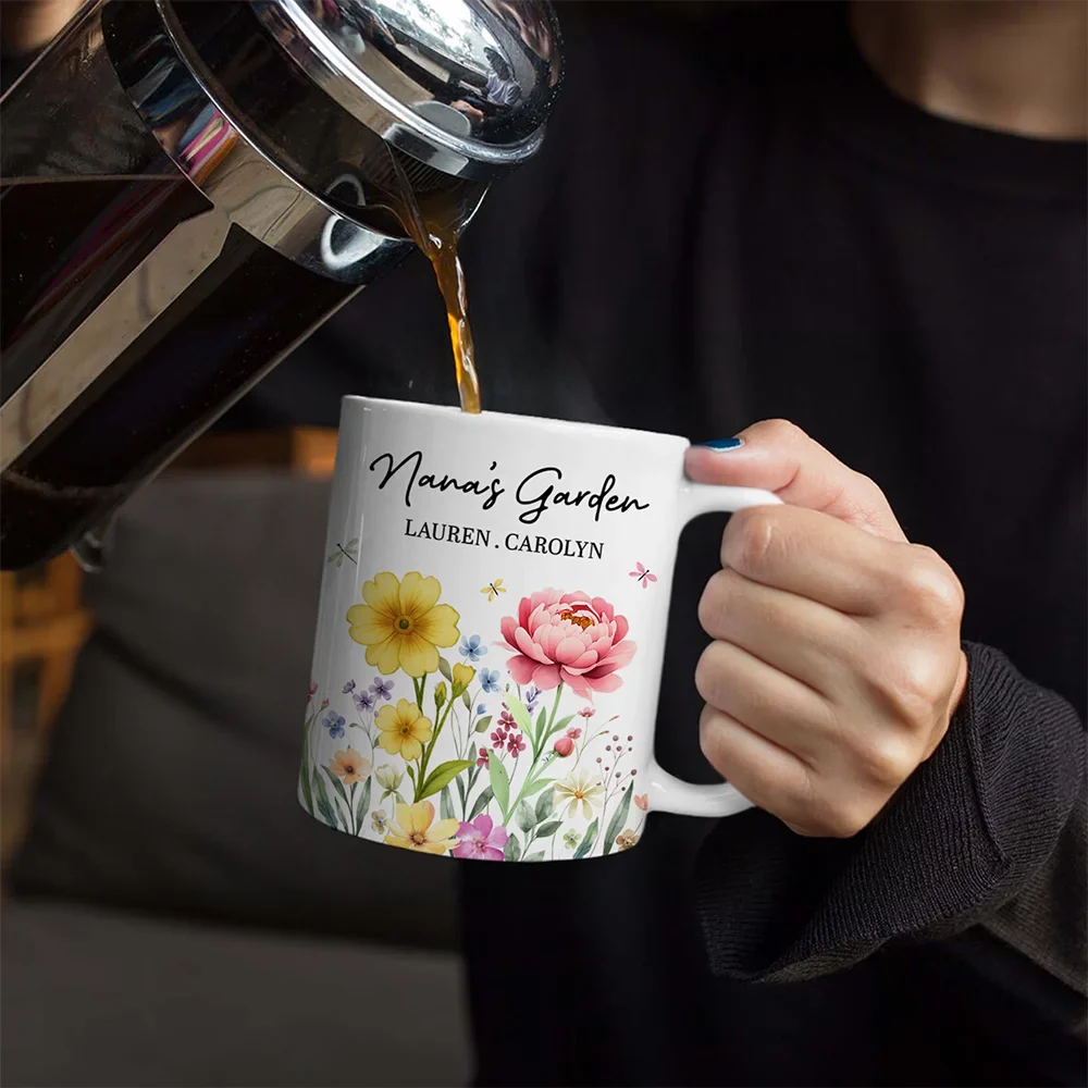 Grandma's Garden Floral - Personalized White Edge-to-Edge Mug - Image 4