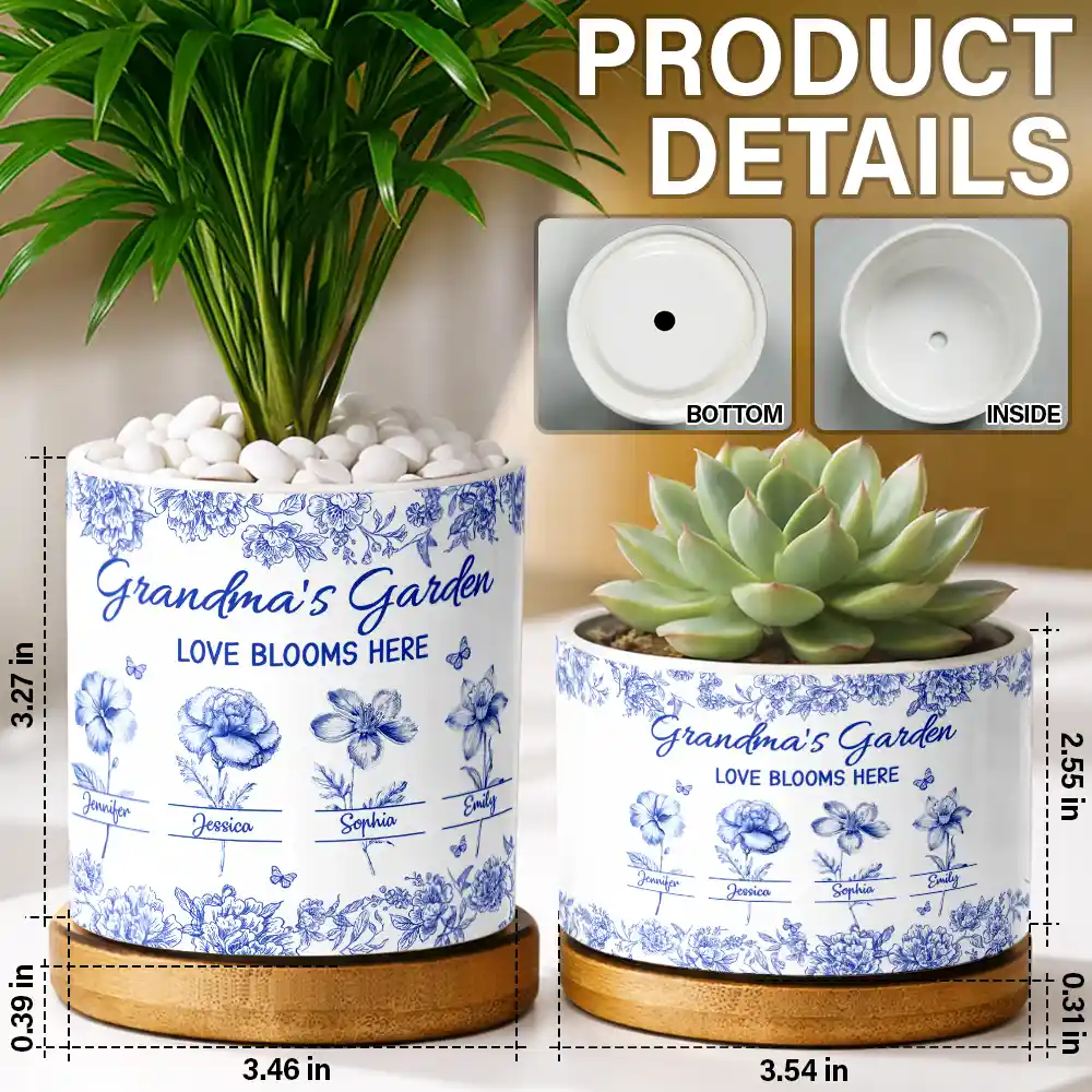 Grandma's Garden Love Blooms Here Toile - Personalized Ceramic Plant Pot - Image 5