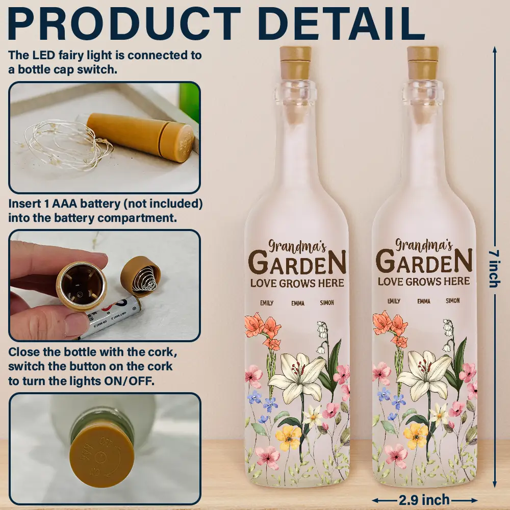 Grandma's Garden Love Grows Here - Personalized Bottle Light - Image 4