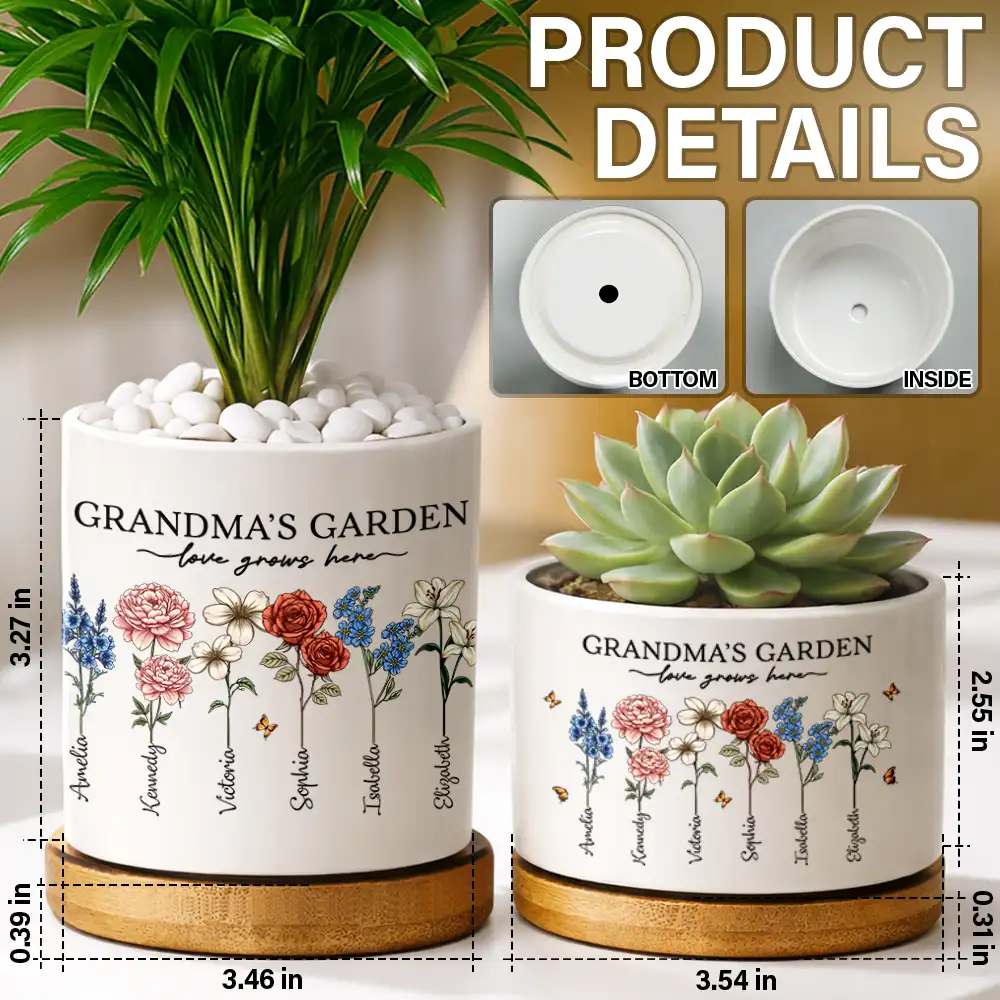 Grandma's Garden Love Grows Here - Personalized Ceramic Plant Pot - Image 5