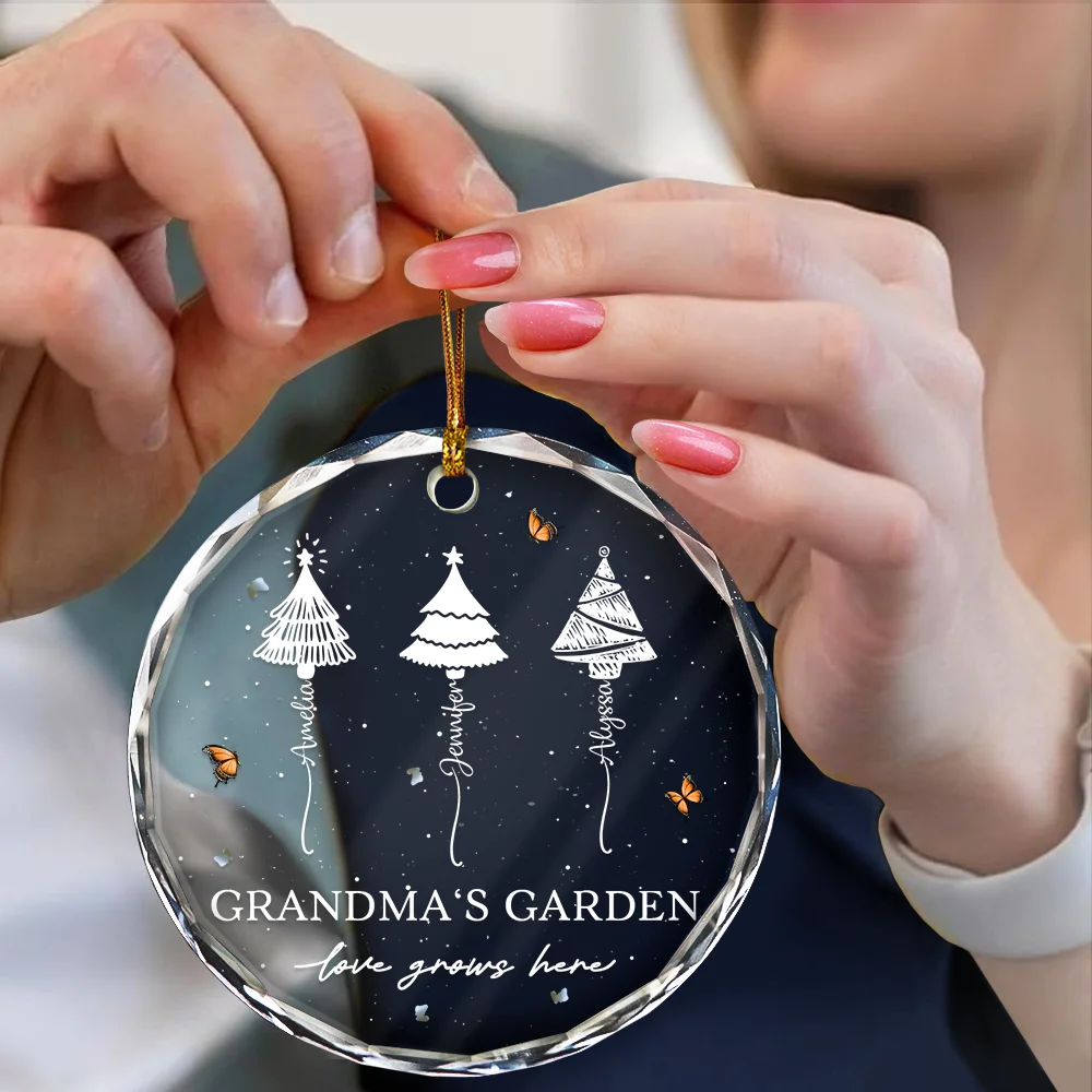 Grandma's Garden Love Grows Here - Personalized Circle Glass Ornament - Image 4