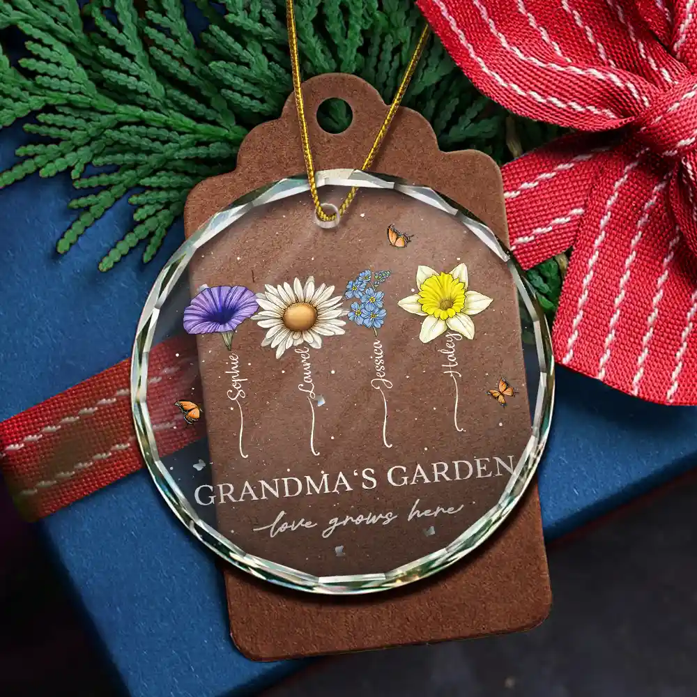 Grandma's Garden Love Grows Here - Personalized Circle Glass Ornament - Image 5