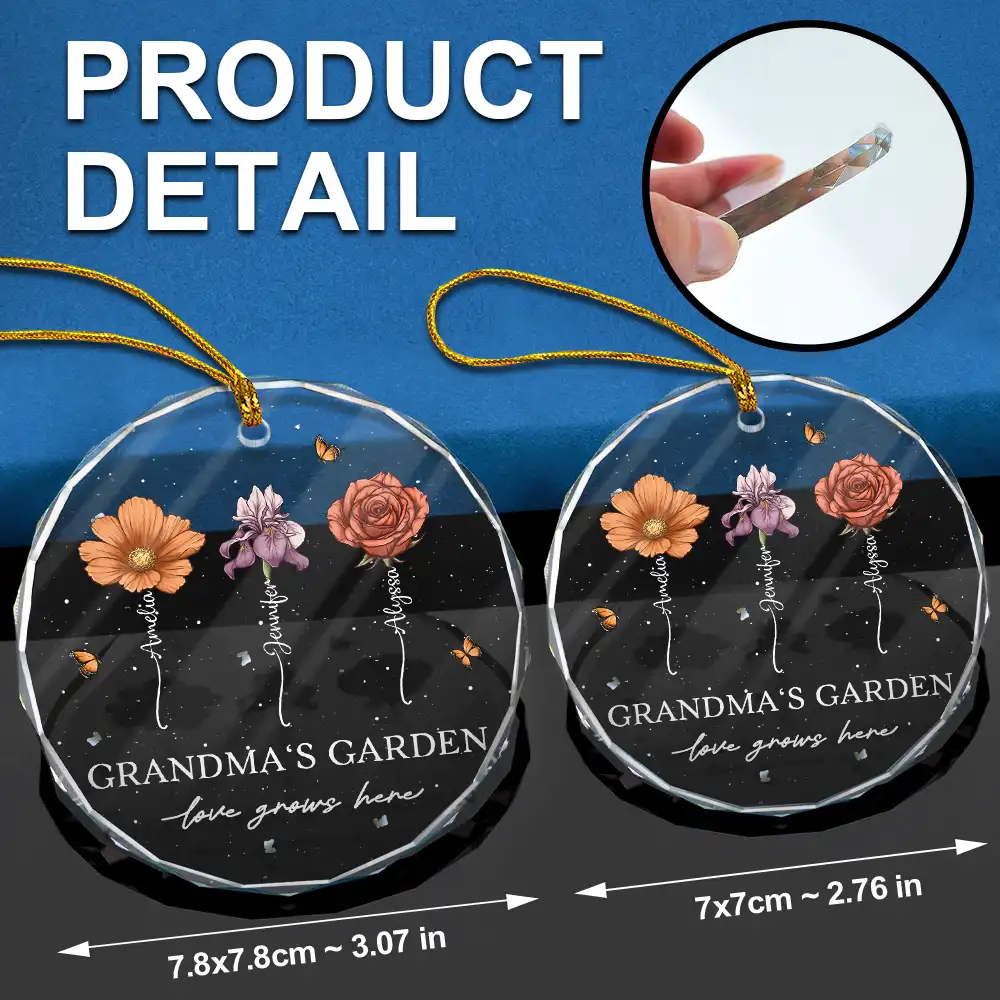 Grandma's Garden Love Grows Here - Personalized Circle Glass Ornament - Image 6