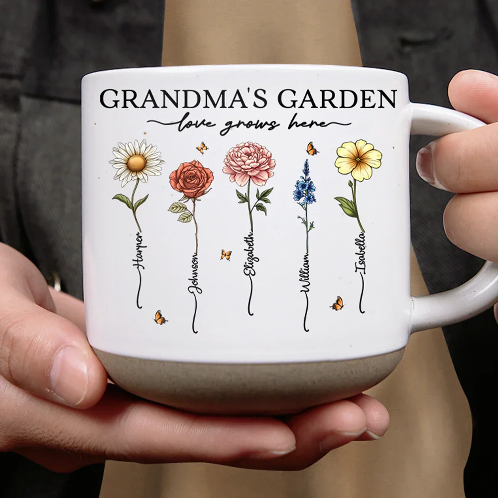 Grandma's Garden Love Grows Here - Personalized Pottery Mug - Image 4