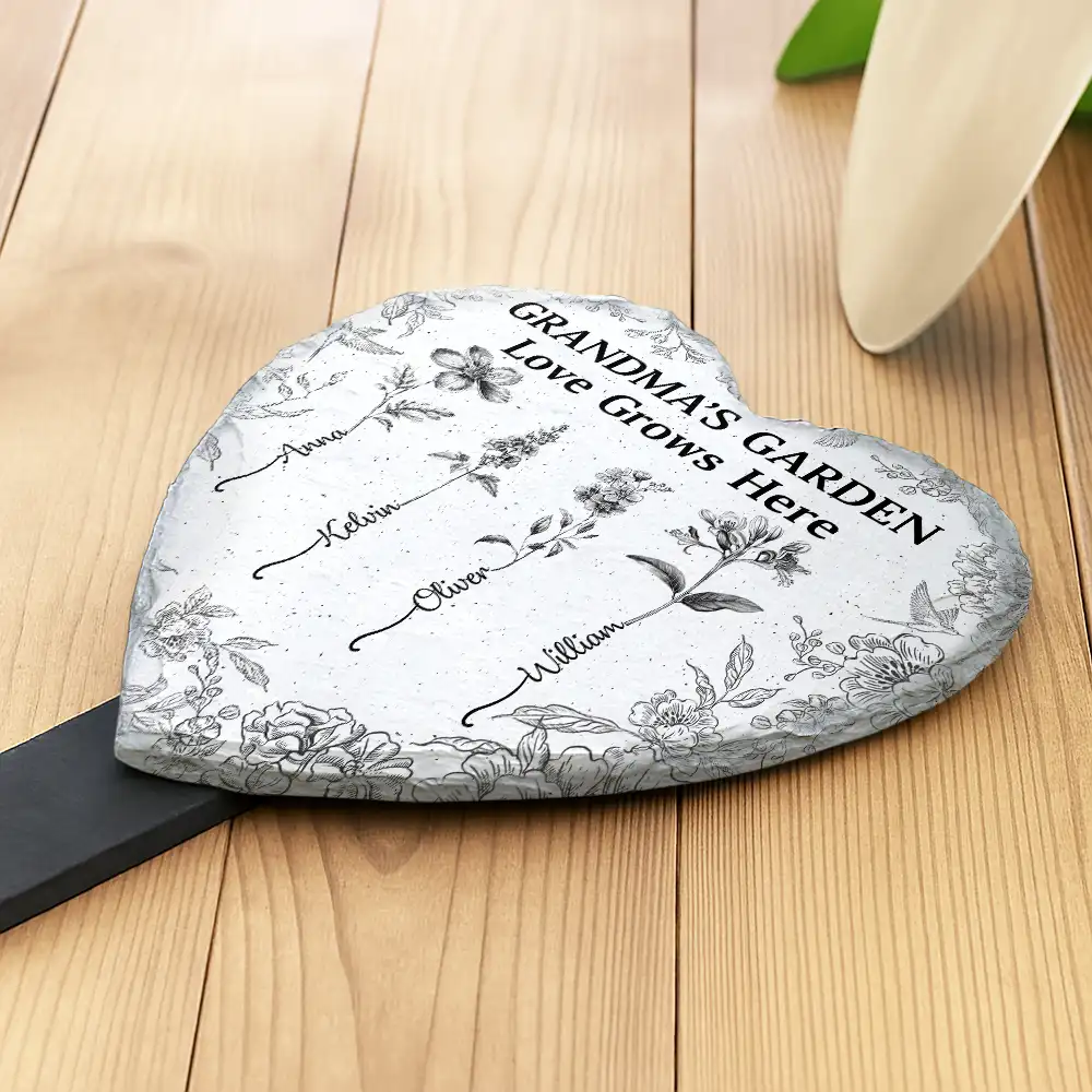 Grandma's Garden Love Grows Here Toile Flower - Personalized Heart Slate Garden Stake - Image 3