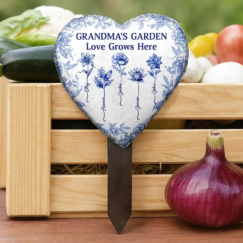 Grandma's Garden Love Grows Here Toile Flower - Personalized Heart Slate Garden Stake - Image 4