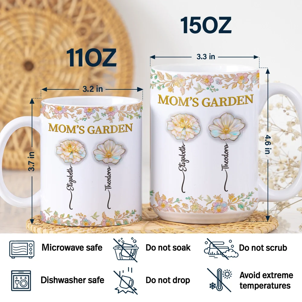 Grandma's Garden Nacre Effect Birth Flower - Personalized White Edge-to-Edge Mug - Image 5
