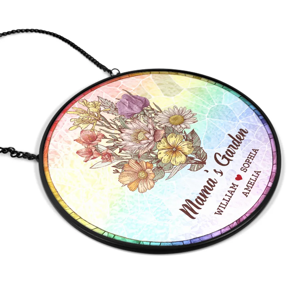 Grandma's Garden Nana Mom Birth Flower - Personalized Stained Glass Window Hanging Suncatcher - Image 2
