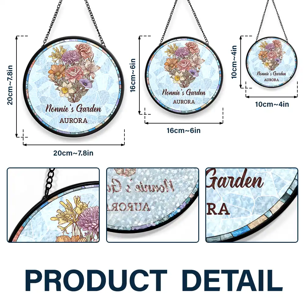 Grandma's Garden Nana Mom Birth Flower - Personalized Stained Glass Window Hanging Suncatcher - Image 3