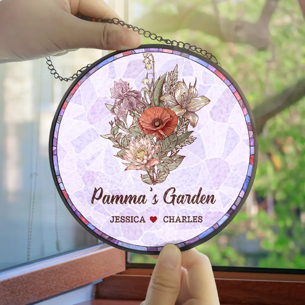 Grandma's Garden Nana Mom Birth Flower - Personalized Stained Glass Window Hanging Suncatcher - Image 4