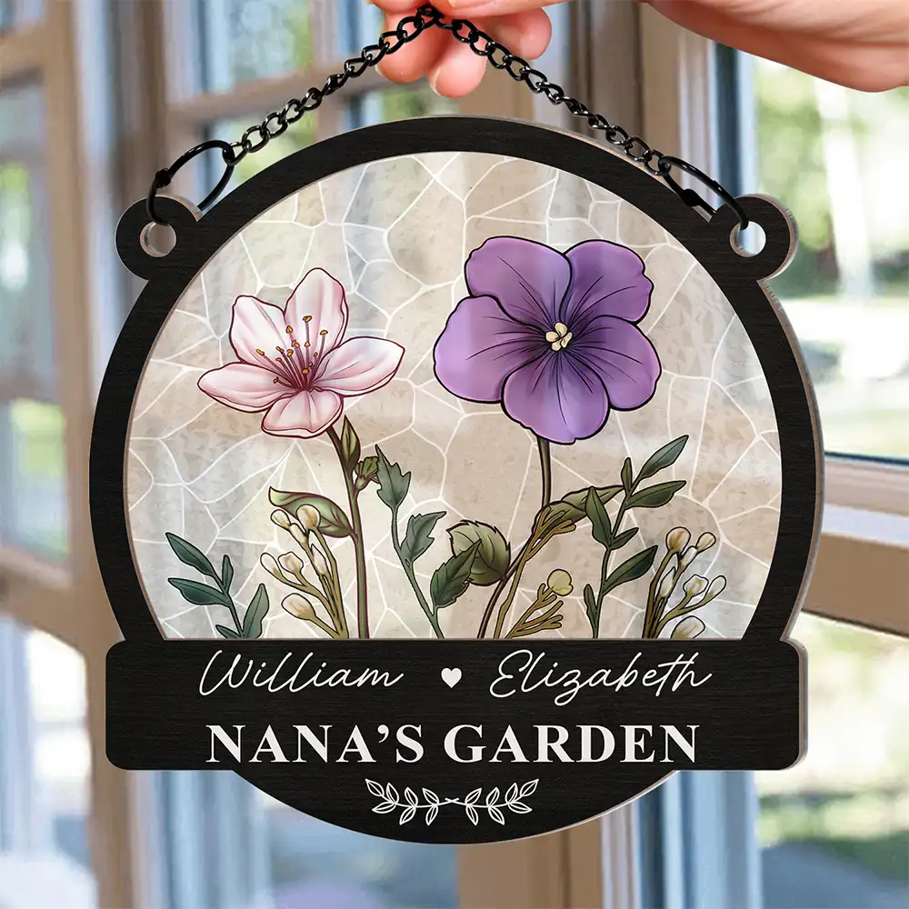 Grandma's Garden Nana Mom Nanny Birth Flowers - Personalized Window Hanging Suncatcher Ornament - Image 2