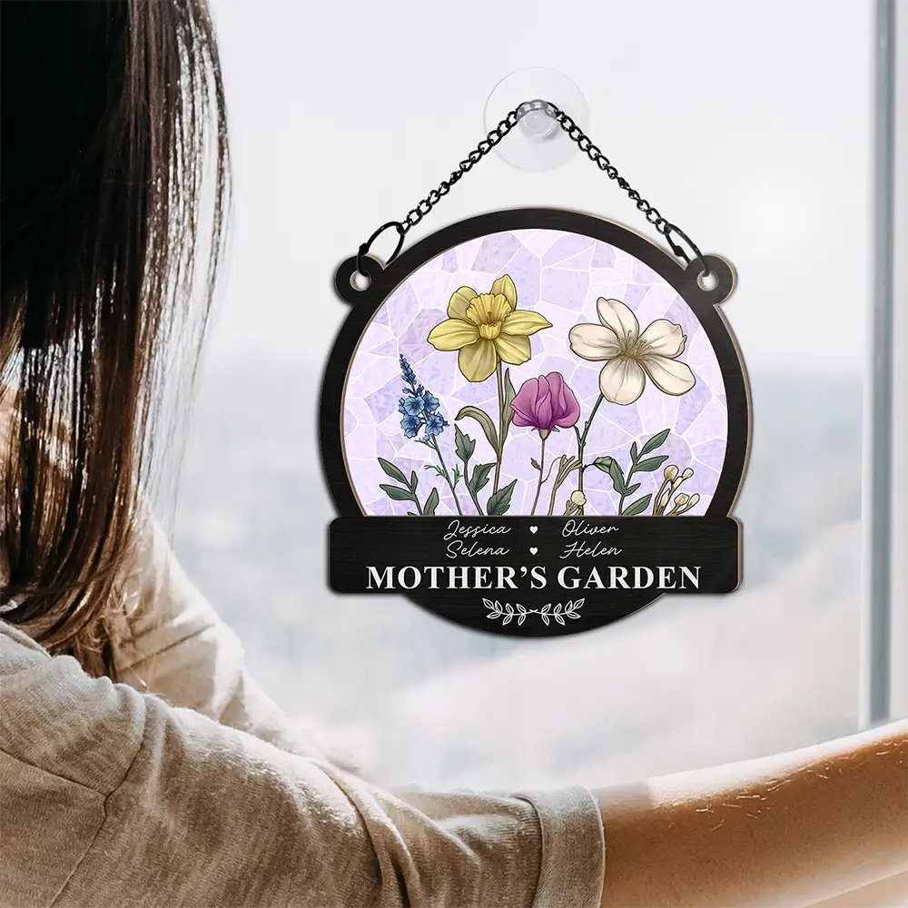 Grandma's Garden Nana Mom Nanny Birth Flowers - Personalized Window Hanging Suncatcher Ornament - Image 4