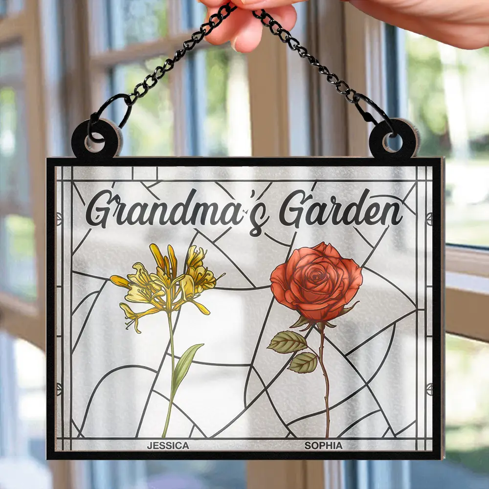 Grandma's Garden Stained Glass Birth Month Flower - Personalized Window Hanging Suncatcher Ornament - Image 2