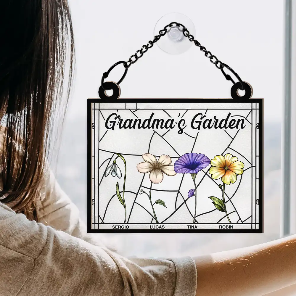 Grandma's Garden Stained Glass Birth Month Flower - Personalized Window Hanging Suncatcher Ornament - Image 4