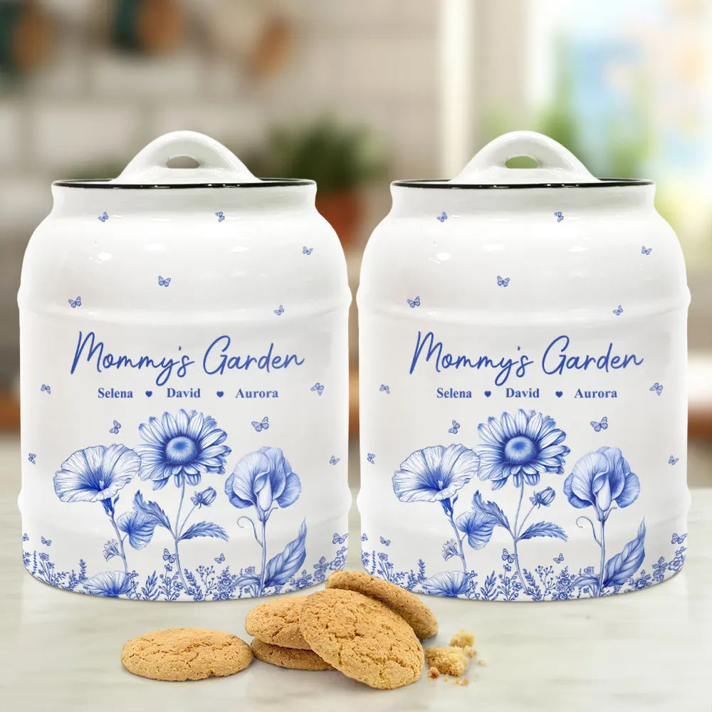 Grandma's Garden Toile Birth Flower - Personalized Cookie Jar - Image 2