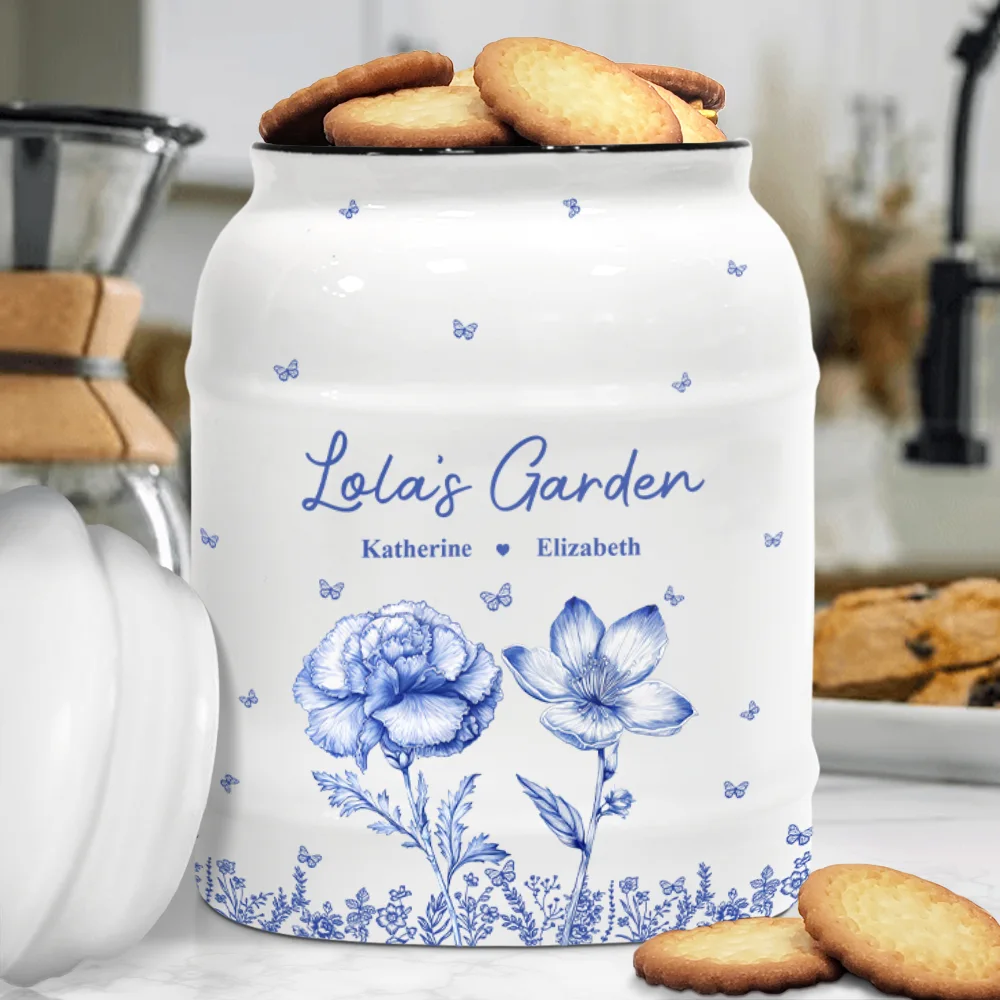 Grandma's Garden Toile Birth Flower - Personalized Cookie Jar - Image 3