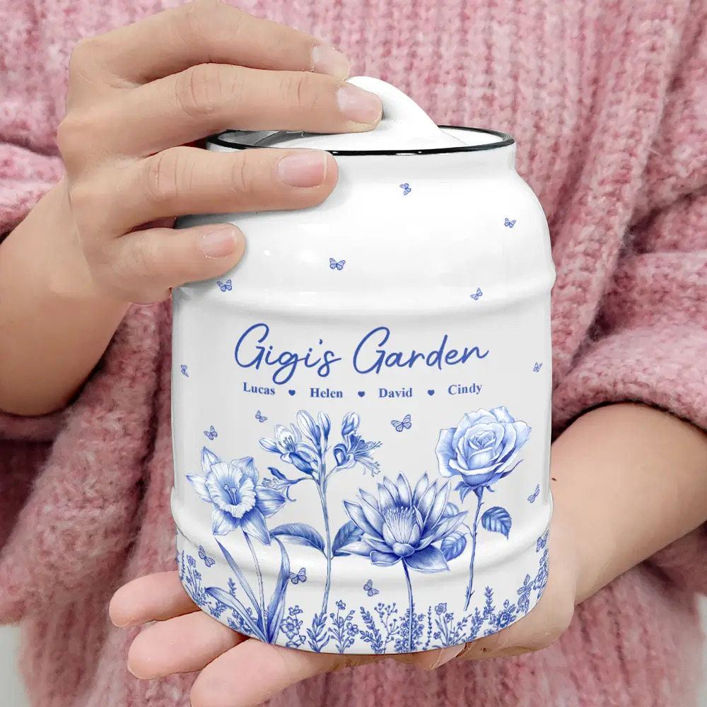 Grandma's Garden Toile Birth Flower - Personalized Cookie Jar - Image 4