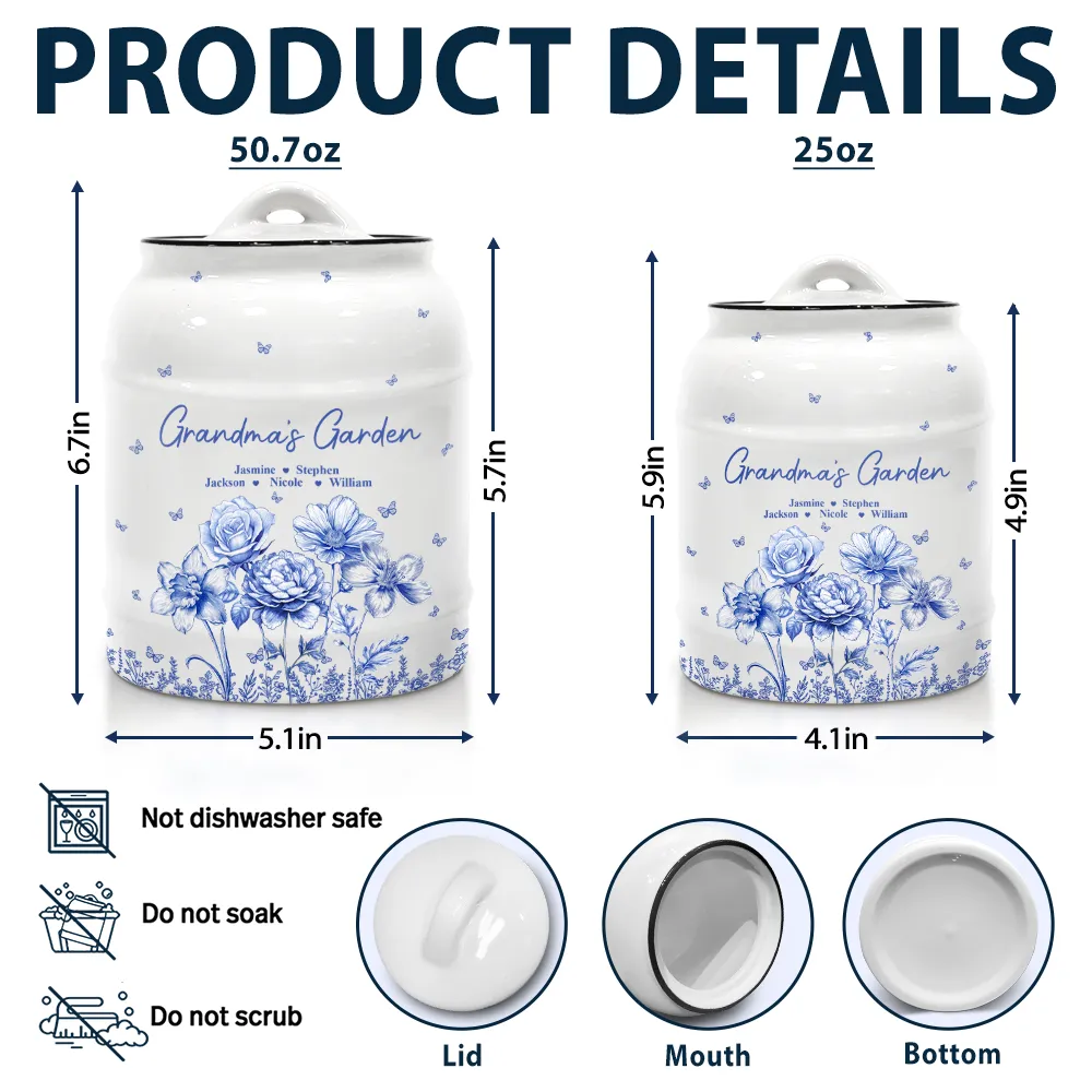 Grandma's Garden Toile Birth Flower - Personalized Cookie Jar - Image 5