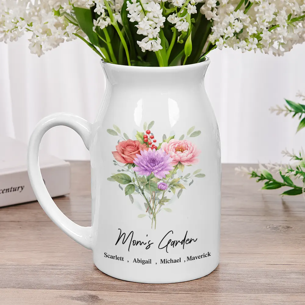 Grandma's Garden Watercolor Birth Flower - Personalized Ceramic Flower Vase - Image 2