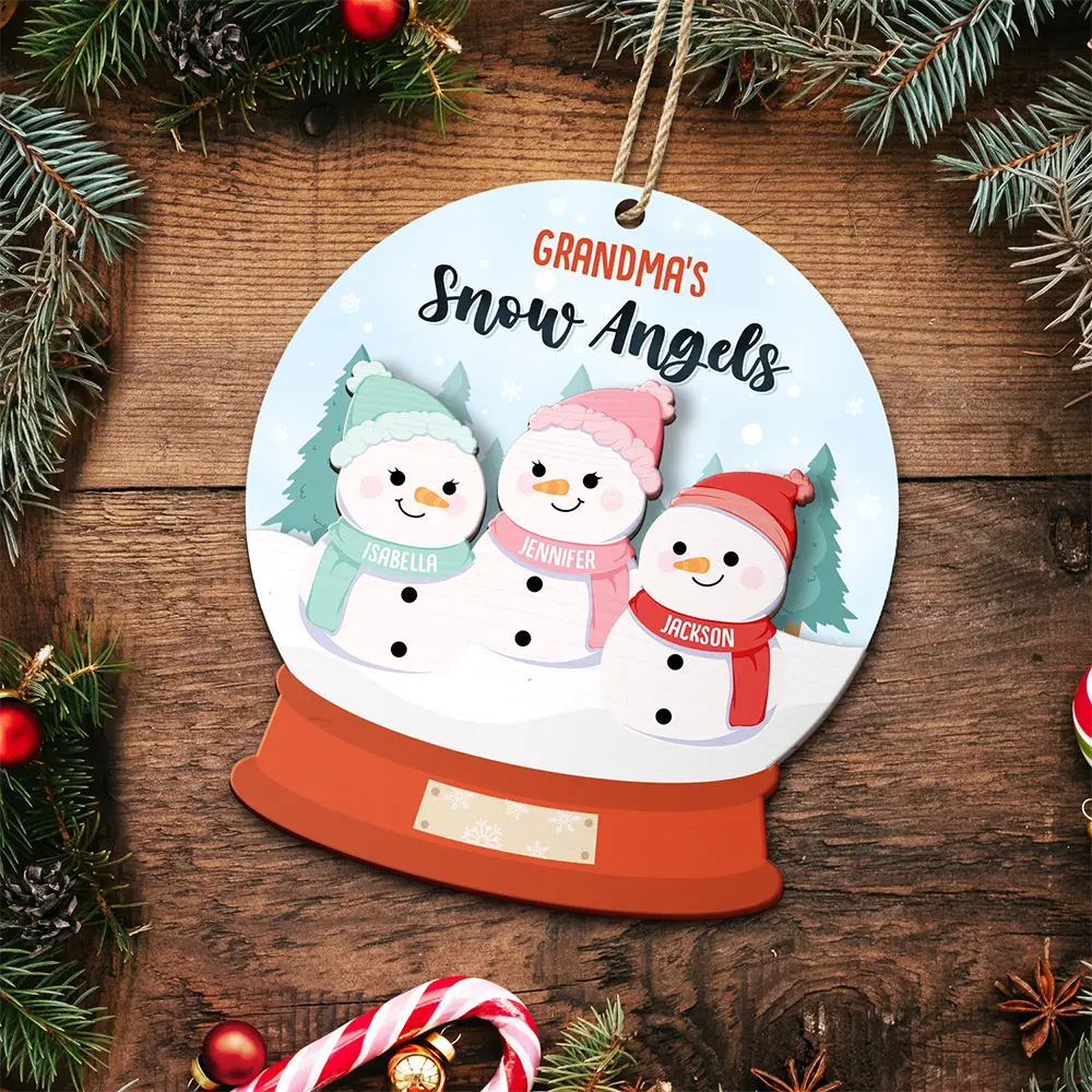 Grandma's Grandpa's Mom's Dad's Little Snowmen Snow Angels - Personalized 2-Layered Wooden Ornament - Image 5