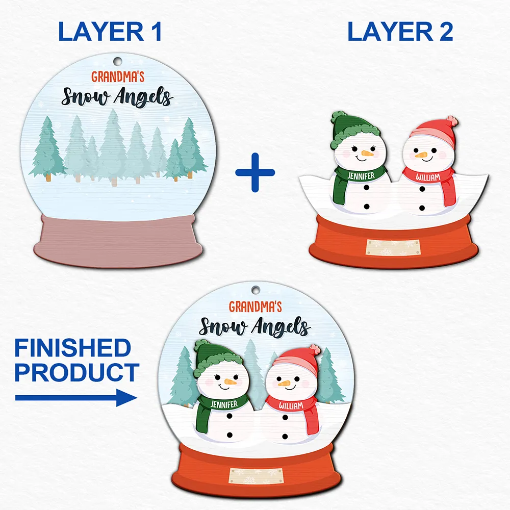 Grandma's Grandpa's Mom's Dad's Little Snowmen Snow Angels - Personalized 2-Layered Wooden Ornament - Image 6