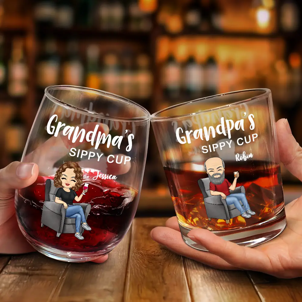 Grandma's & Grandpa's Sippy Cup - Personalized Combo Wine & Whiskey Glass - Image 2