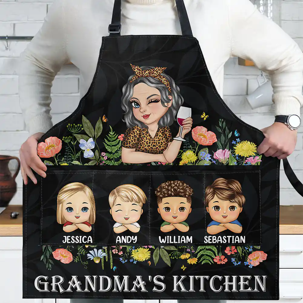 Grandma's Kitchen With Grandkids - Personalized Apron - Image 2