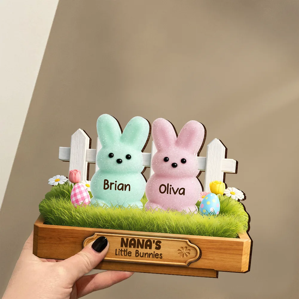 Grandma's Little Bunnies 3D Inflated Effect Printed - Personalized Custom Shaped Wooden Plaque - Image 3