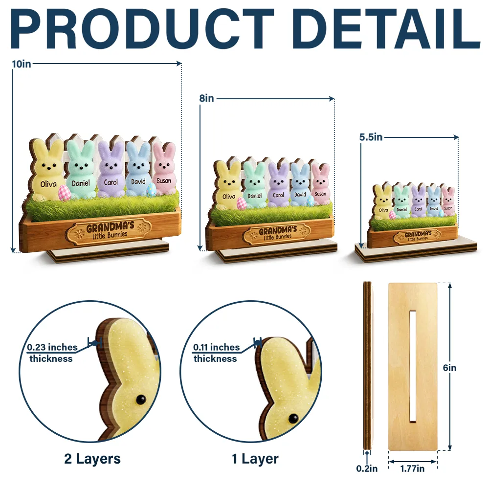Grandma's Little Bunnies 3D Inflated Effect Printed - Personalized Custom Shaped Wooden Plaque - Image 4